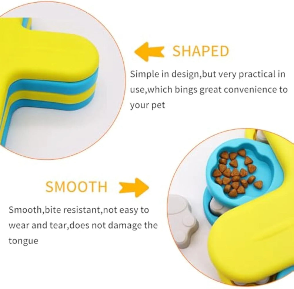 Yellow three-layer rotating dog puzzle feeder with anti-slip base for slow feeding and mental stimulation
