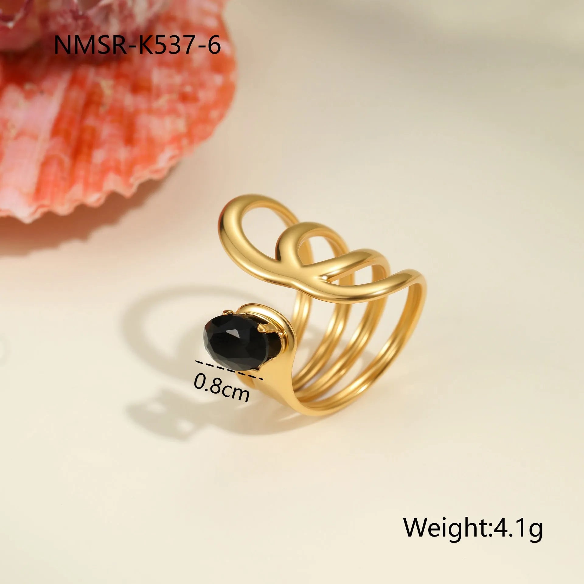 Geometric zircon ring with open mouth adjustable design in stainless steel