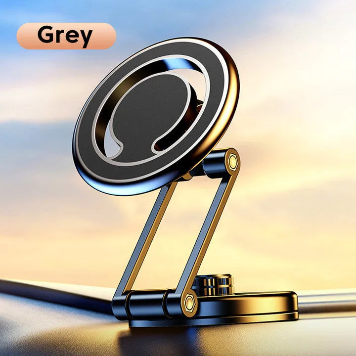 Telescopic folding car phone holder with magnetic suction mounting on instrument panel