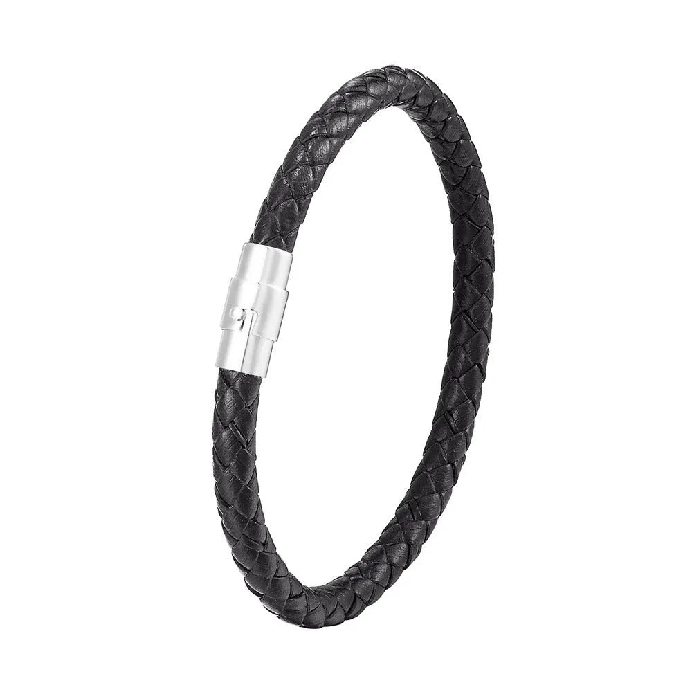 Titanium steel wire bracelet with magnetic clasp and geometric charm in unisex boyfriend style