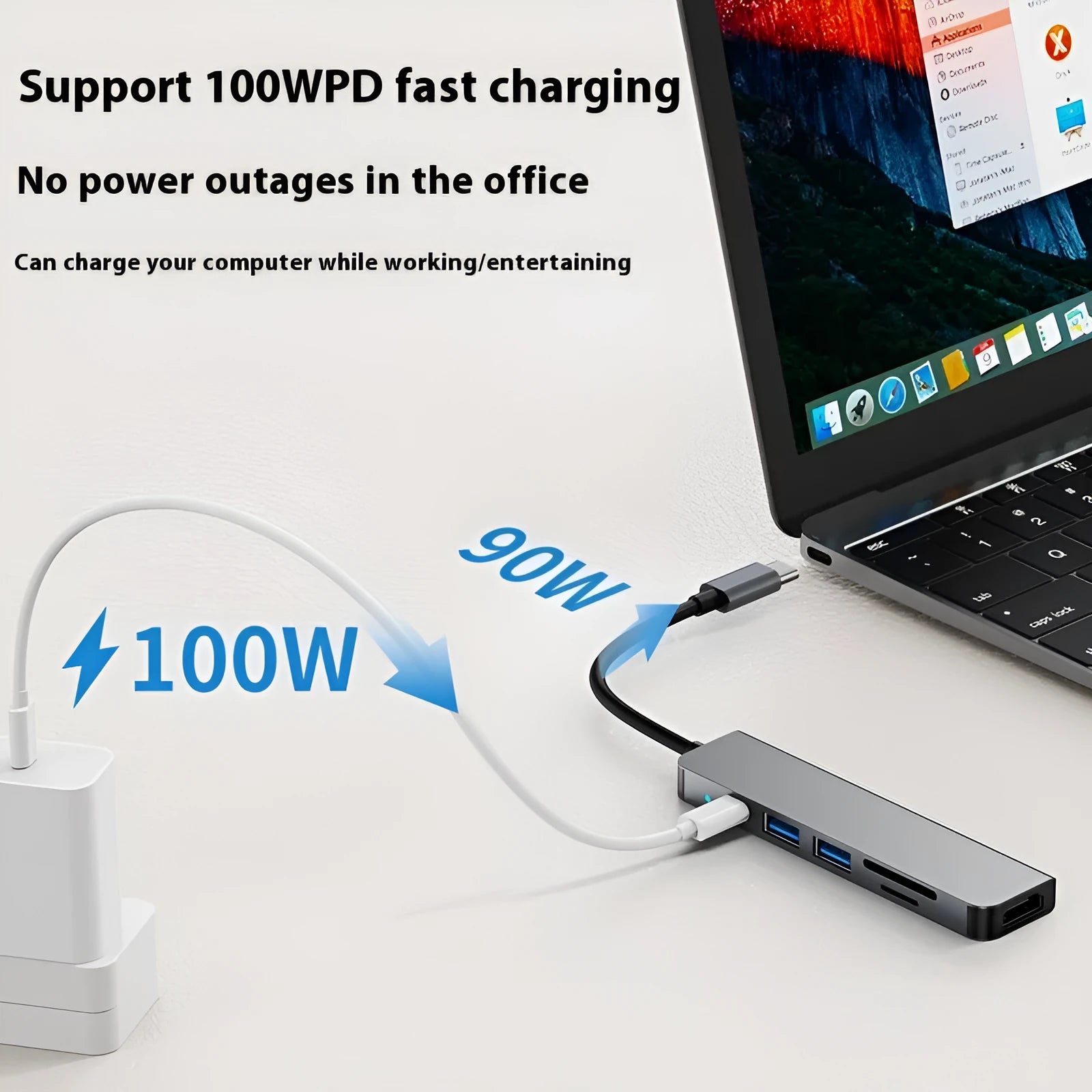 Portable six-in-one Type-C expansion dock for notebooks and tablets with 13.5cm cable