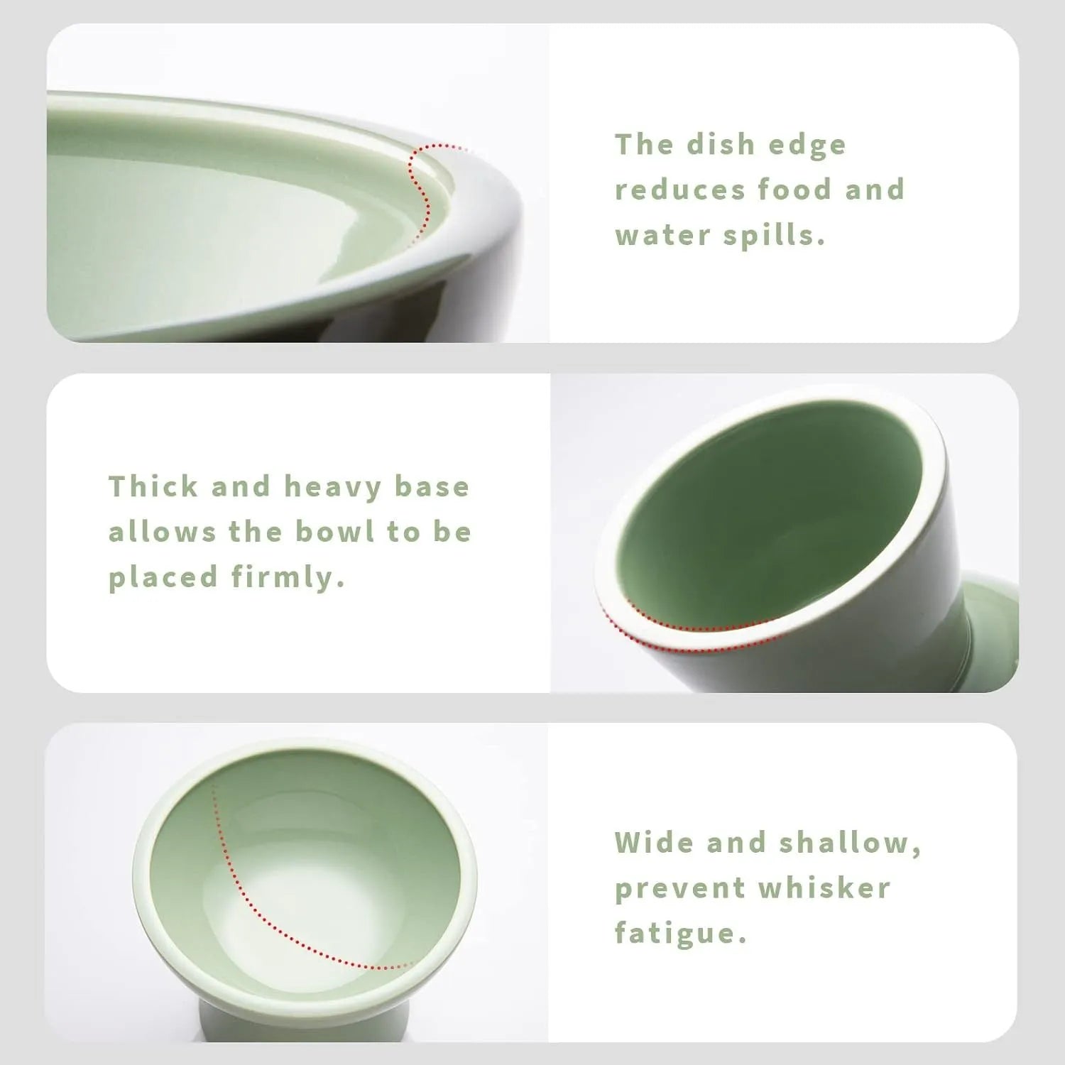 Extra wide elevated ceramic cat food and water bowl set in blue, green, pink or white
