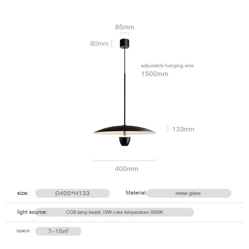 Black modern minimalist ceiling chandelier with warm white light, 400mm wide.