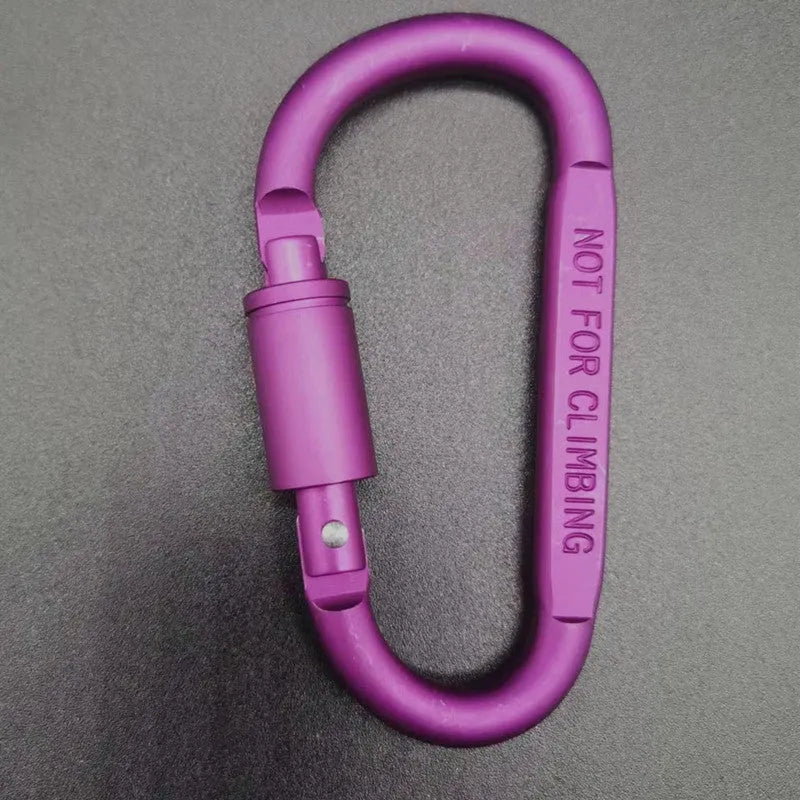 D-type aluminium climbing carabiner with twist-lock gate in multiple colour options showing 8cm flat profile