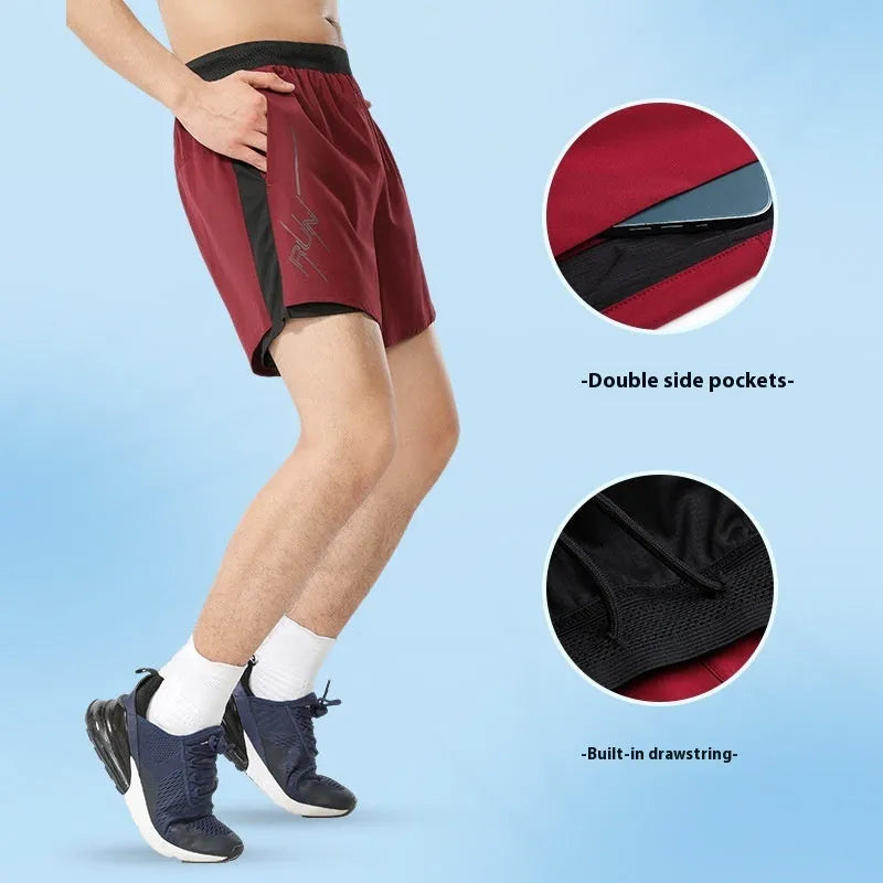 Men's low-waist polyester basketball shorts in a solid colour on a size chart background.