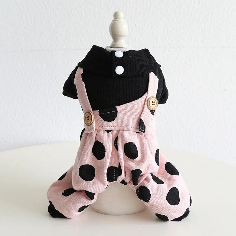 Pet couple clothing with lapel shoulder strap design in casual cloth material