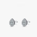 Women's silver water drop ear studs in 925 sterling silver with diamond treatment