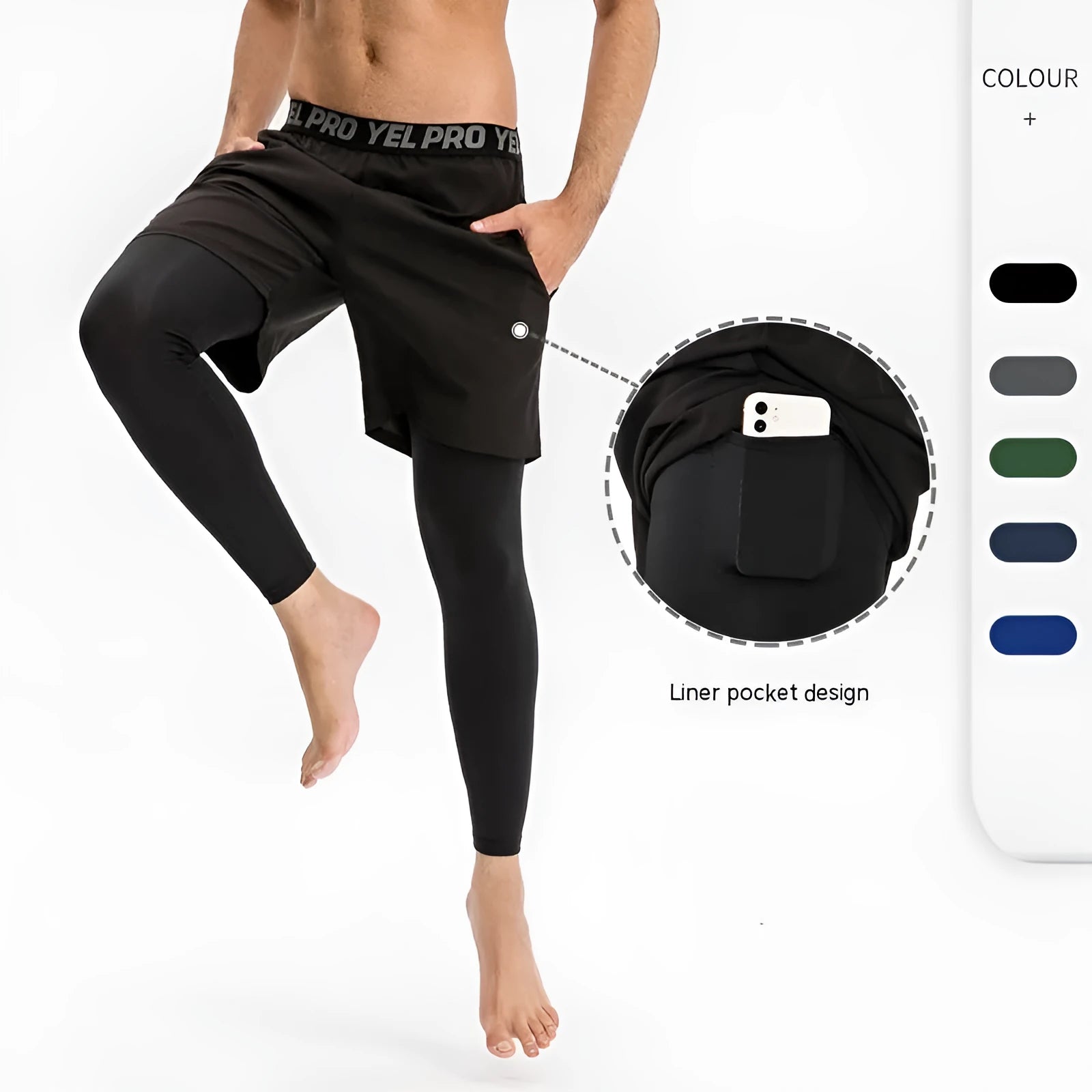 Men's grey quick-drying high elasticity tight fitness trousers for running and gym