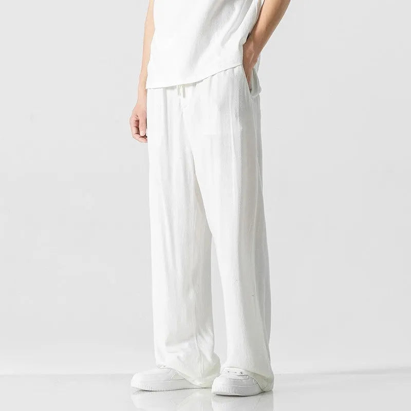 Men's bamboo fibre summer trousers with drawstring waist and cropped straight-leg design in solid colours