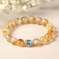 Citrine crystal bracelet with 10mm geometric pattern beads and grinding treatment finish