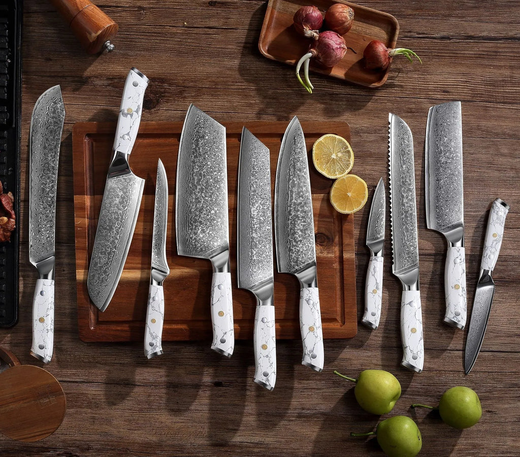 Damascus chef's knife with 21cm VG10 steel blade and modern handle