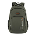 Nylon backpack in four colour options showing multiple compartments including laptop sleeve and breathable shoulder straps