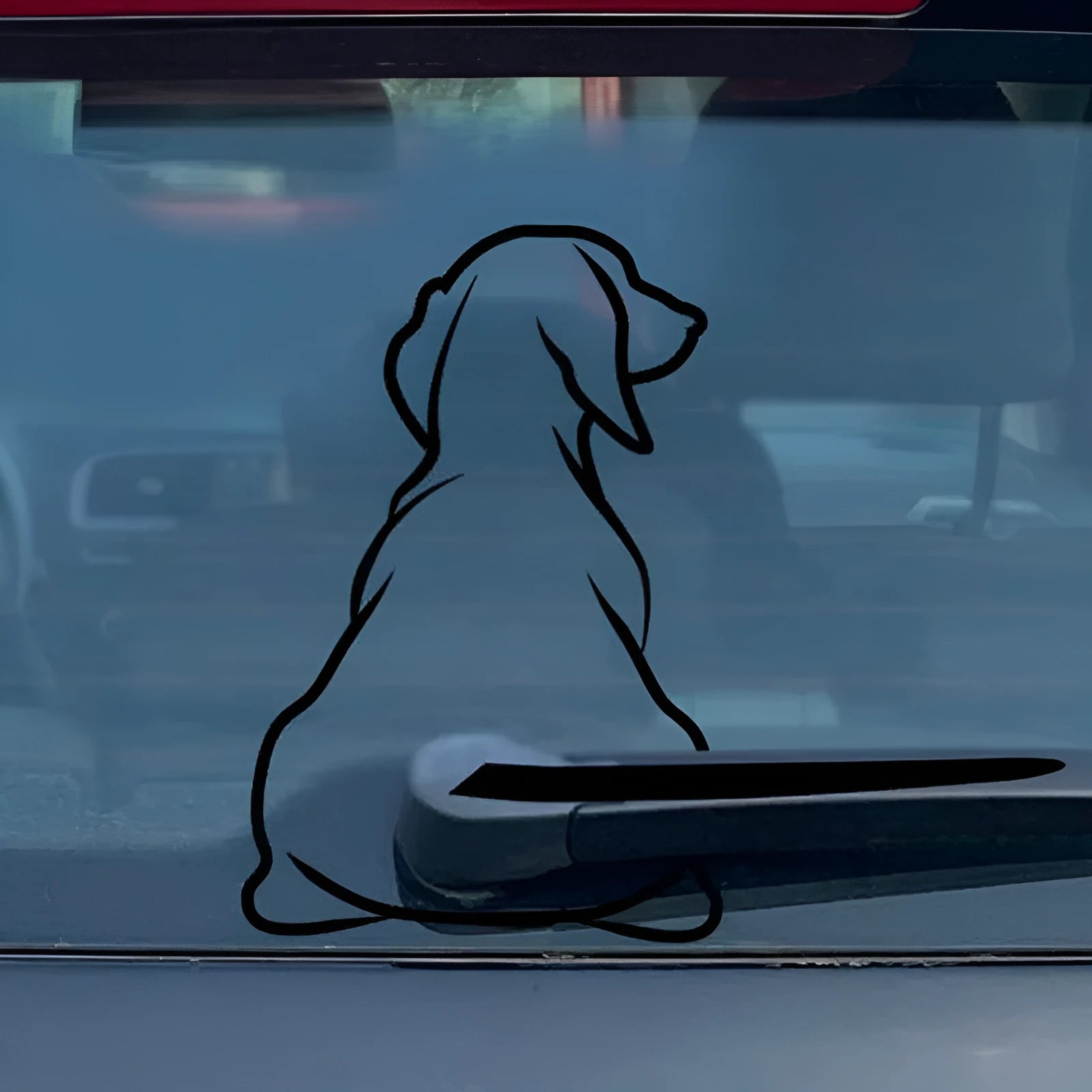 Cartoon dachshund dog rear wiper car sticker decal in black and white colour options.