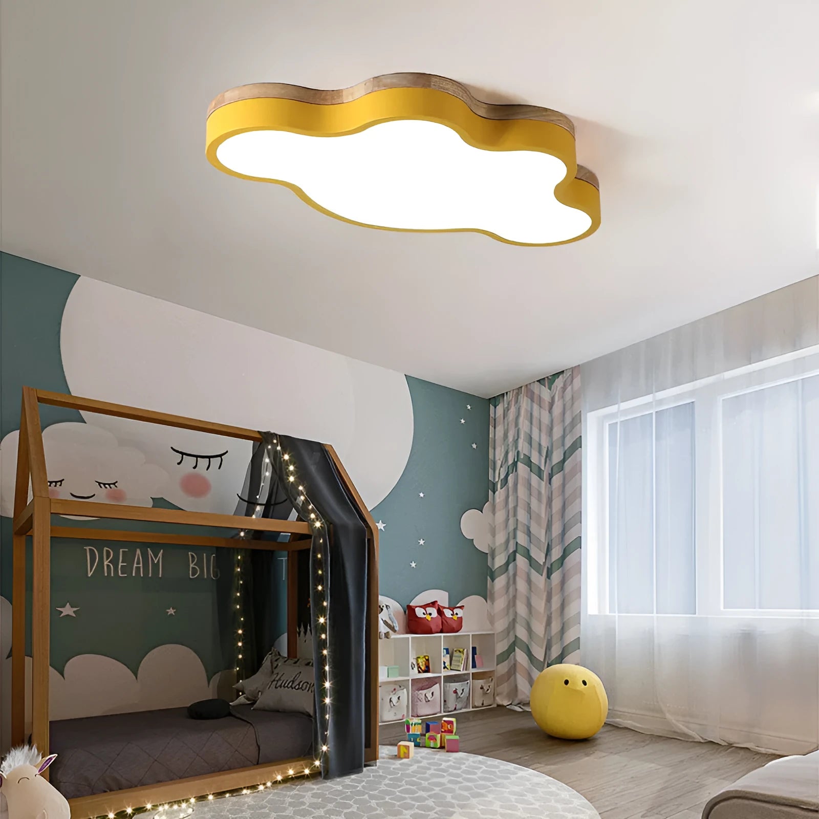 Wooden cloud LED ceiling lamp with modern design and dimmable lighting