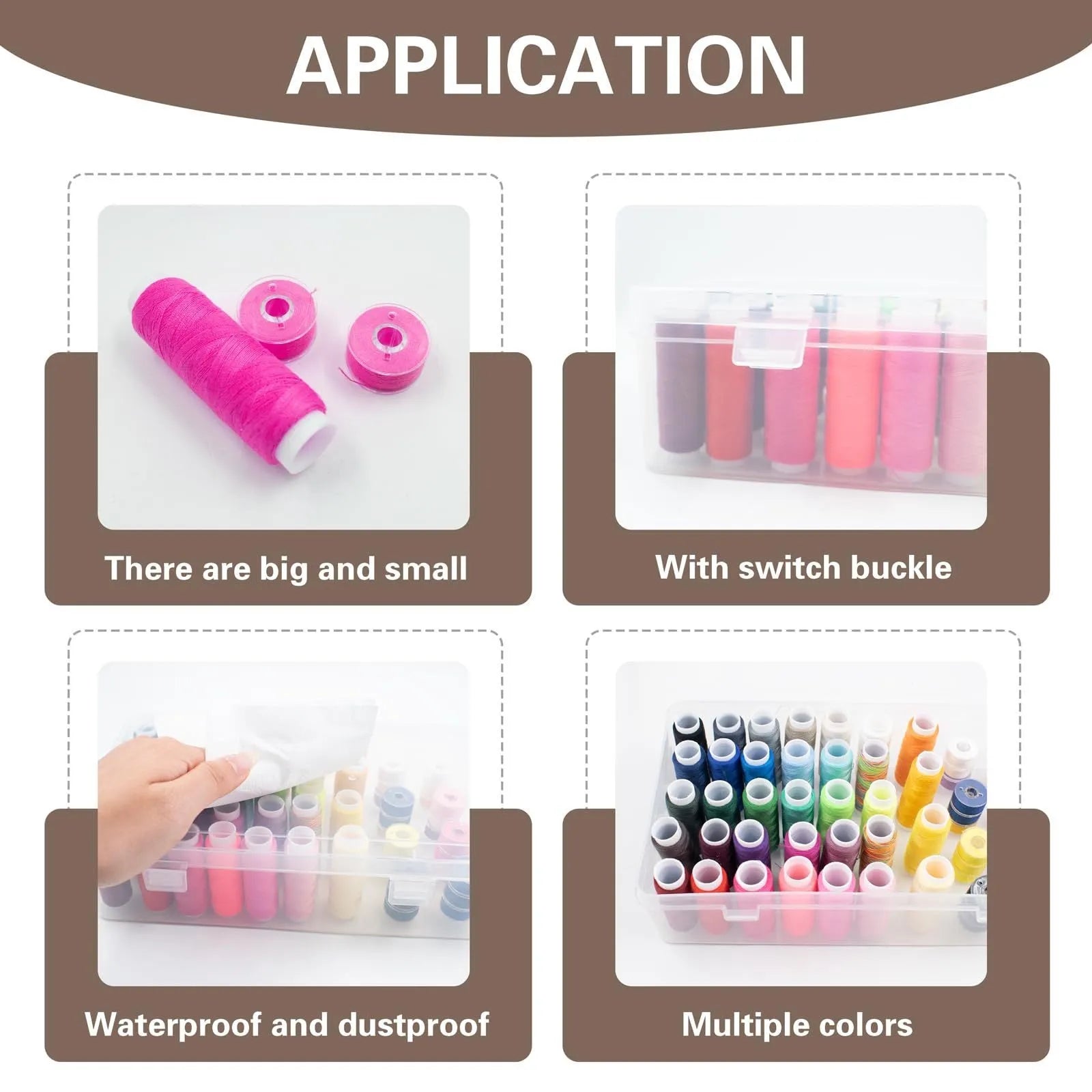 Plastic embroidery storage box with 42 compartments for organising sewing threads and accessories