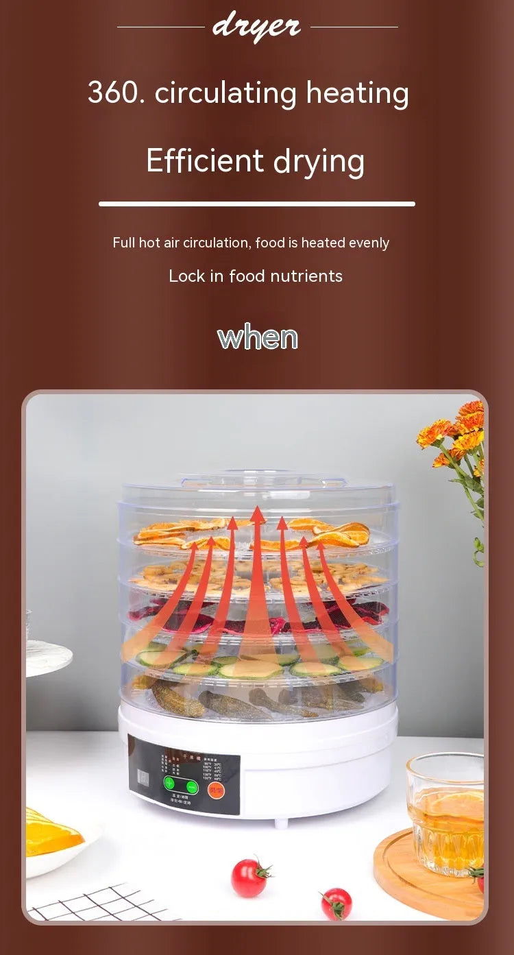 Five-layer white household fruit dehydrator appliance with multiple international plug options