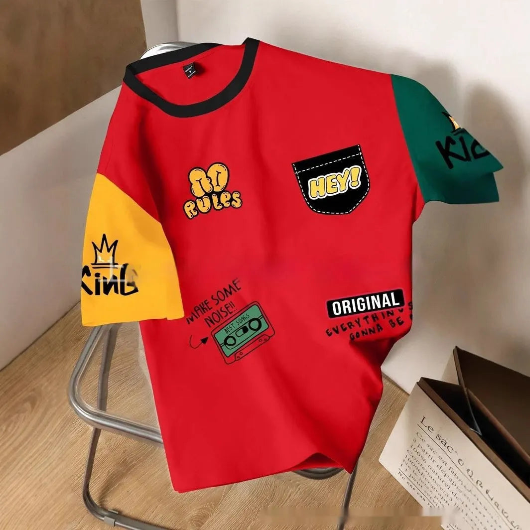Men's loose-fit casual t-shirt with printed letter design in a trendy colour mix, short sleeves.