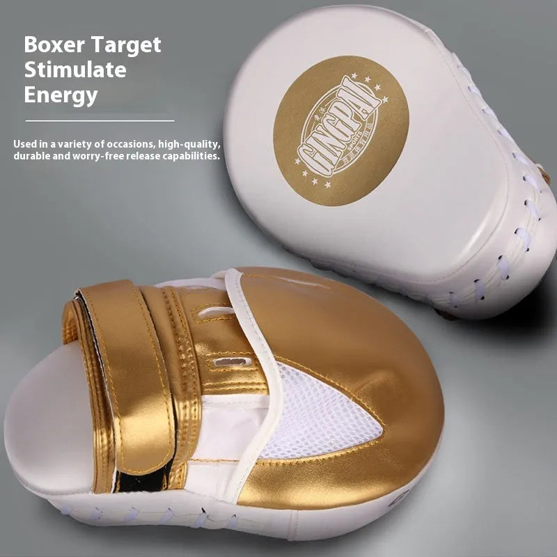 Vertical gold PU leather boxer Sanda training target for martial arts practice.