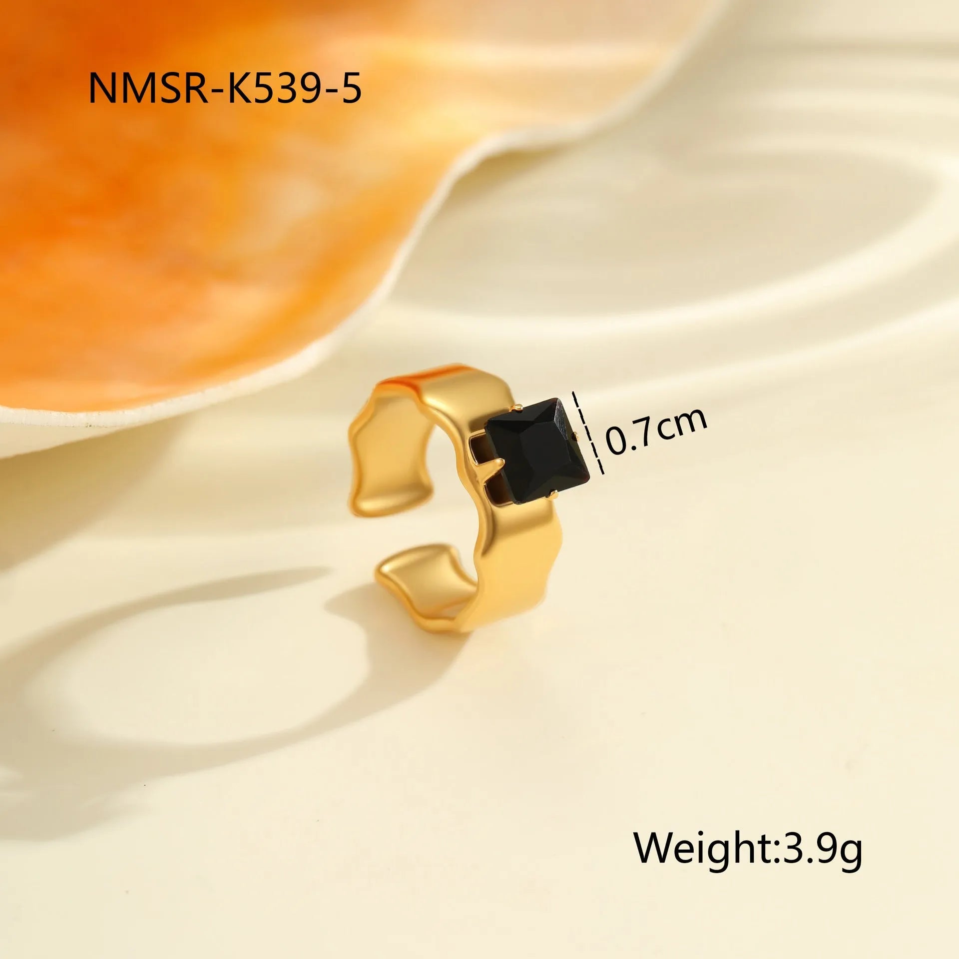 Geometric zircon ring with open mouth adjustable design in stainless steel