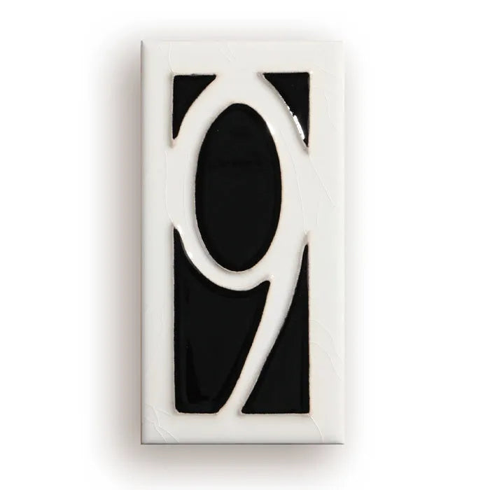 Handmade retro ceramic doorplate with enamel art number, measuring 76mm by 152mm.