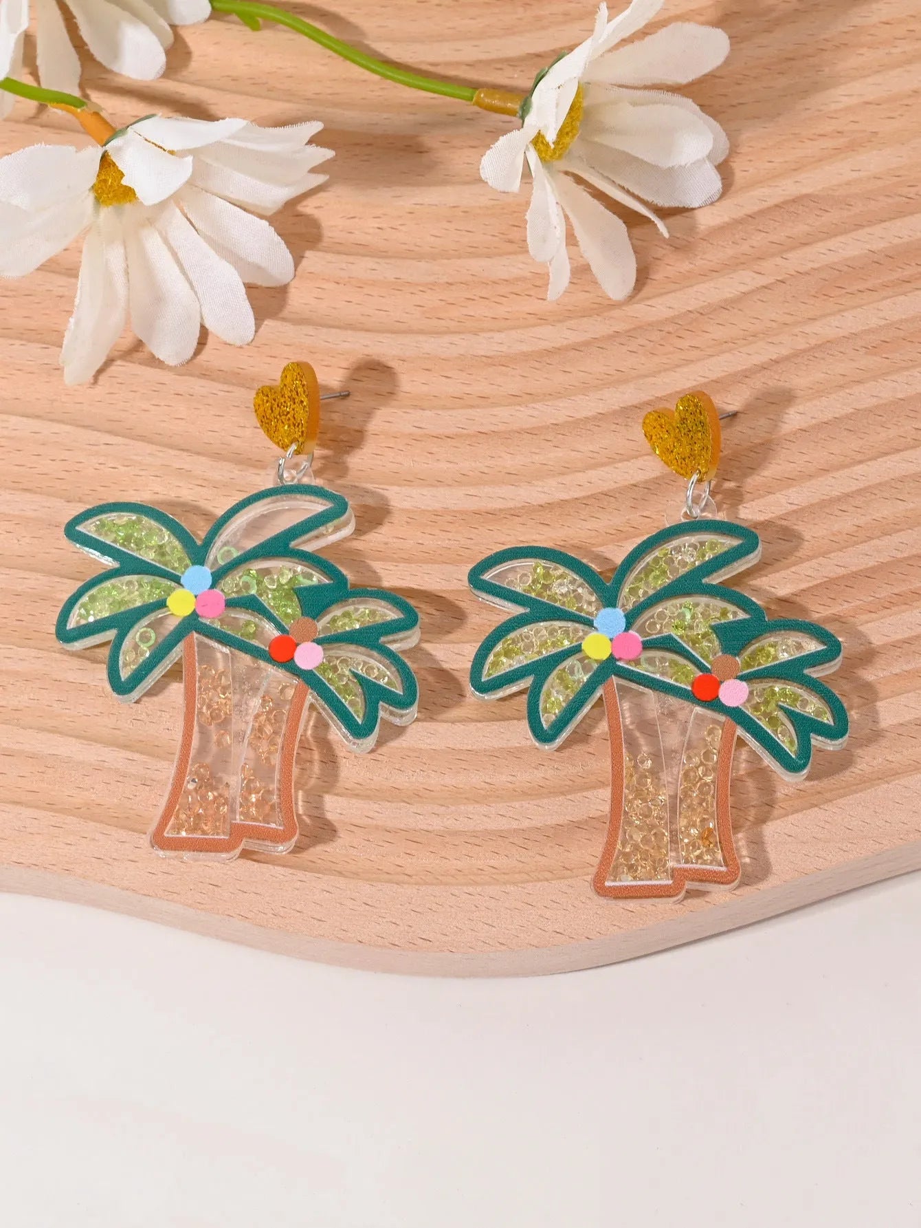 Women's acrylic earrings with cherry, strawberry, watermelon, pineapple, coconut tree, cake and ice cream charms.