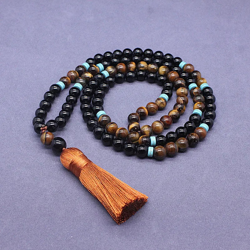 Black agate bracelet and necklace set with tiger eye ornament geometric jewellery