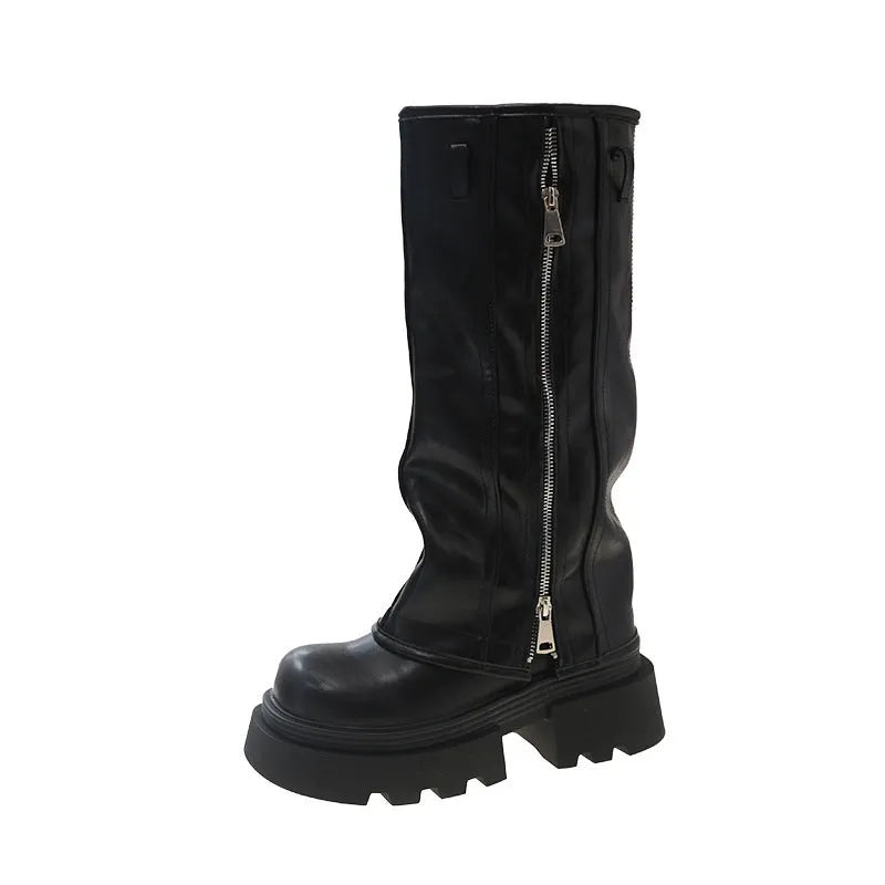 Platform Muffin Pants Martin Boots in black, brown or wine red with lace-up design and rubber sole