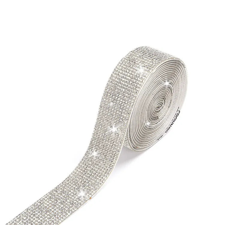 Self-adhesive glass water drill strip in AB colour and white showing electroplated finish