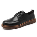 Men's brown leather casual shoes with round toe and low-top design