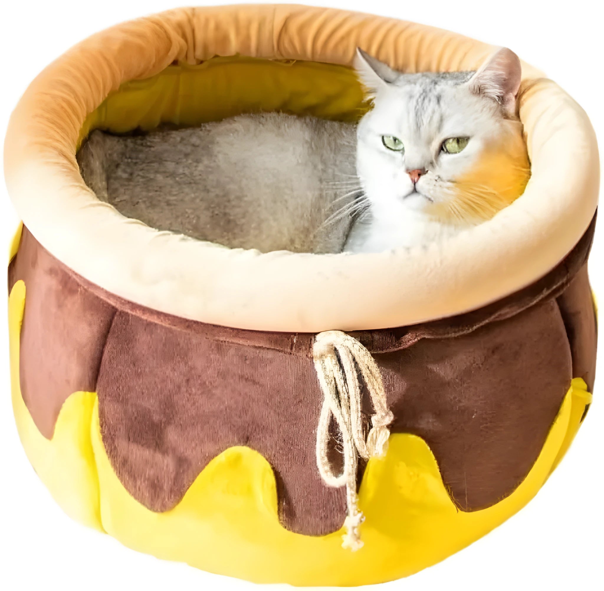 Honey pot shaped cat sofa bed with removable cushion in pink or yellow colours