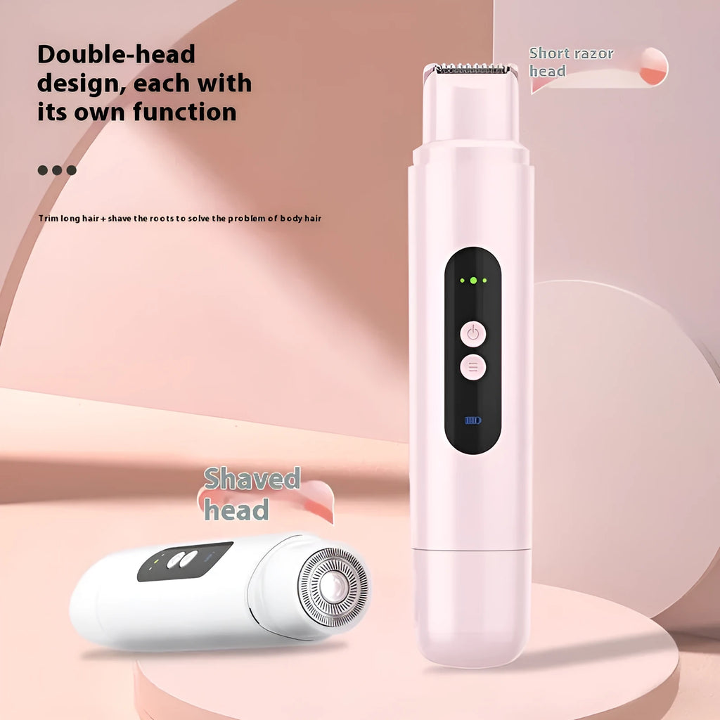 Pink and white portable electric hair trimmer with USB cable for body and armpit depilation
