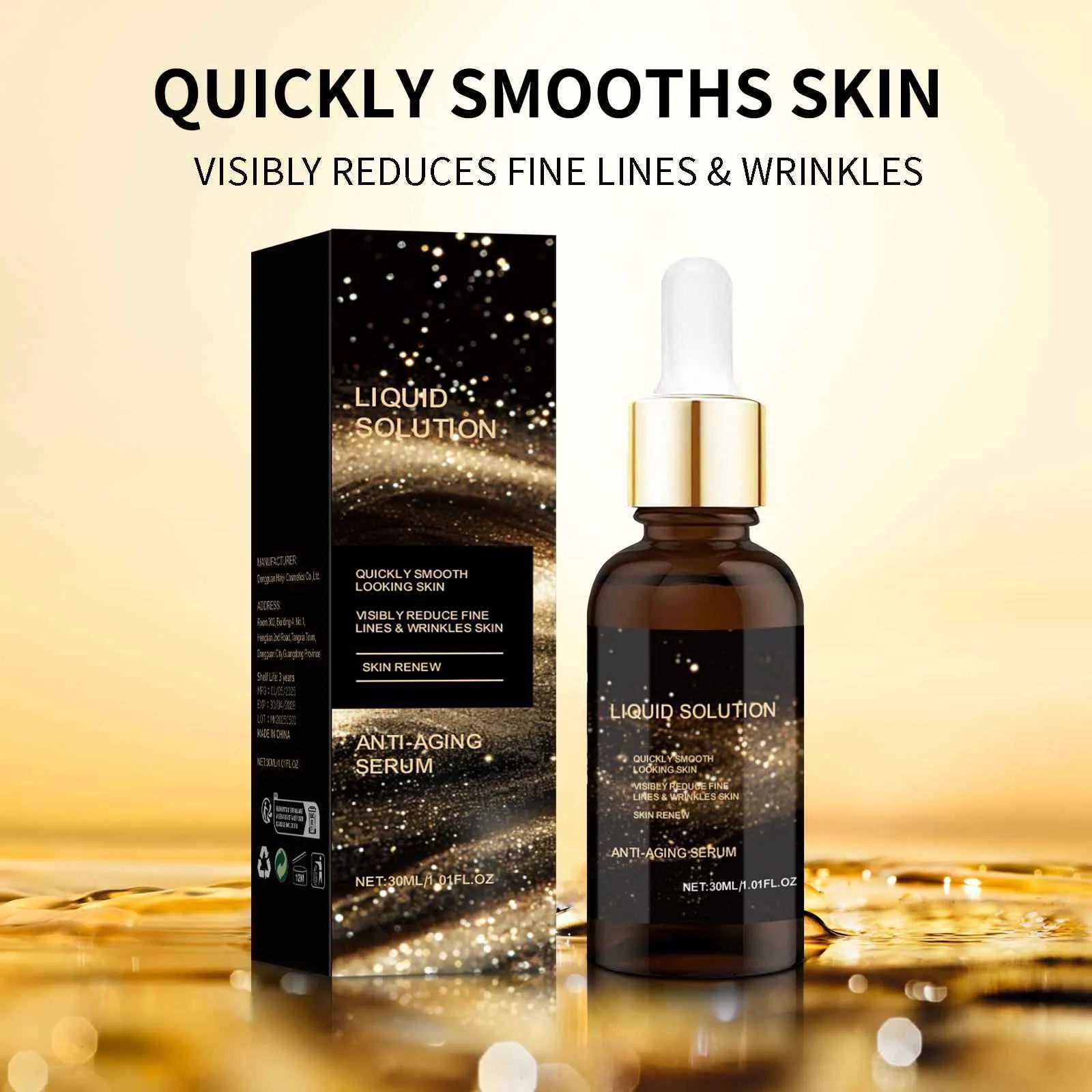 30ml facial moisturising solution in 9cm tall bottle with hyaluronic acid