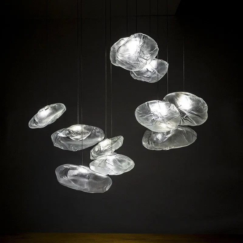 Postmodern light luxury glass decorative chandelier in amber clear or smoke grey with E27 fitting