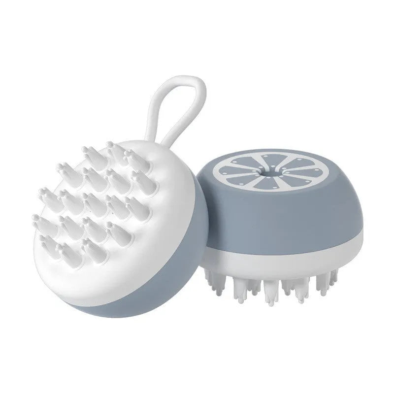 Yellow silicone pet grooming brush with massage comb design for dog and cat bath time