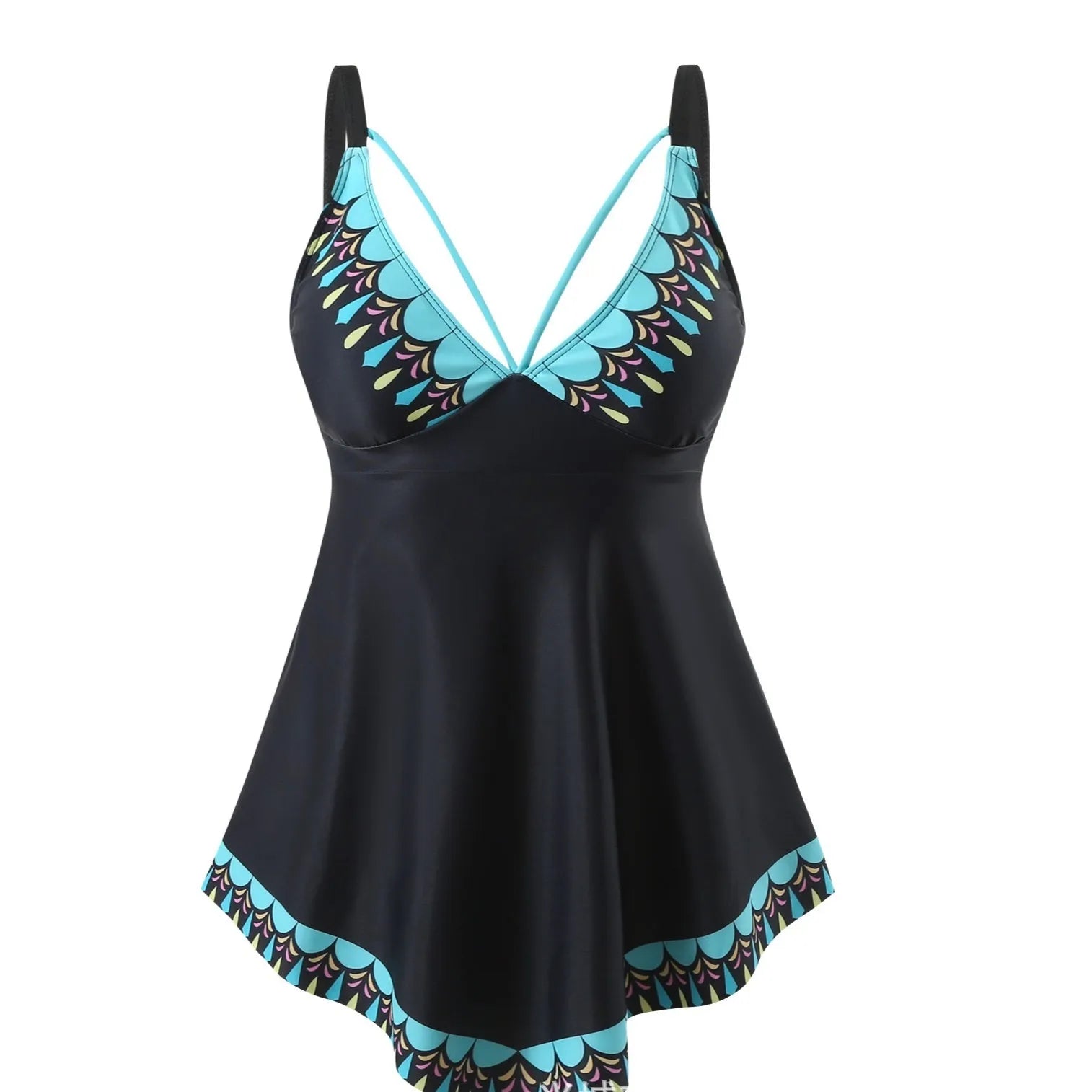 Plus size green two-piece bikini swimsuit with quick-dry polyester fabric on a mannequin.