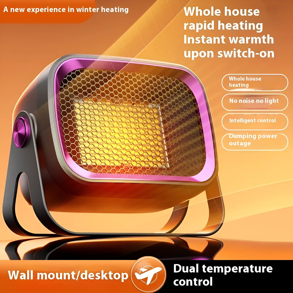 Compact desktop ceramic heater in grey colour with push-button controls