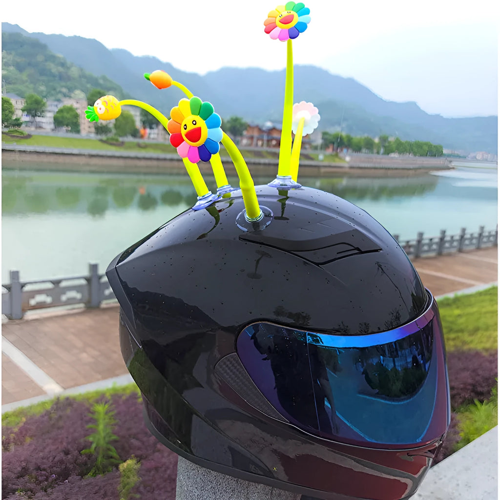 Silicone sunflower helmet decoration with suction cup attachment for motorcycle bicycle helmets