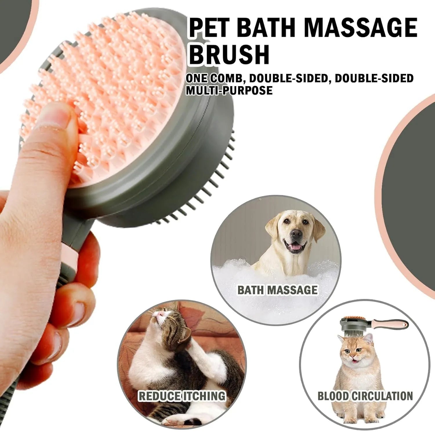 Double-sided cat grooming brush with release button in green and pink colour options