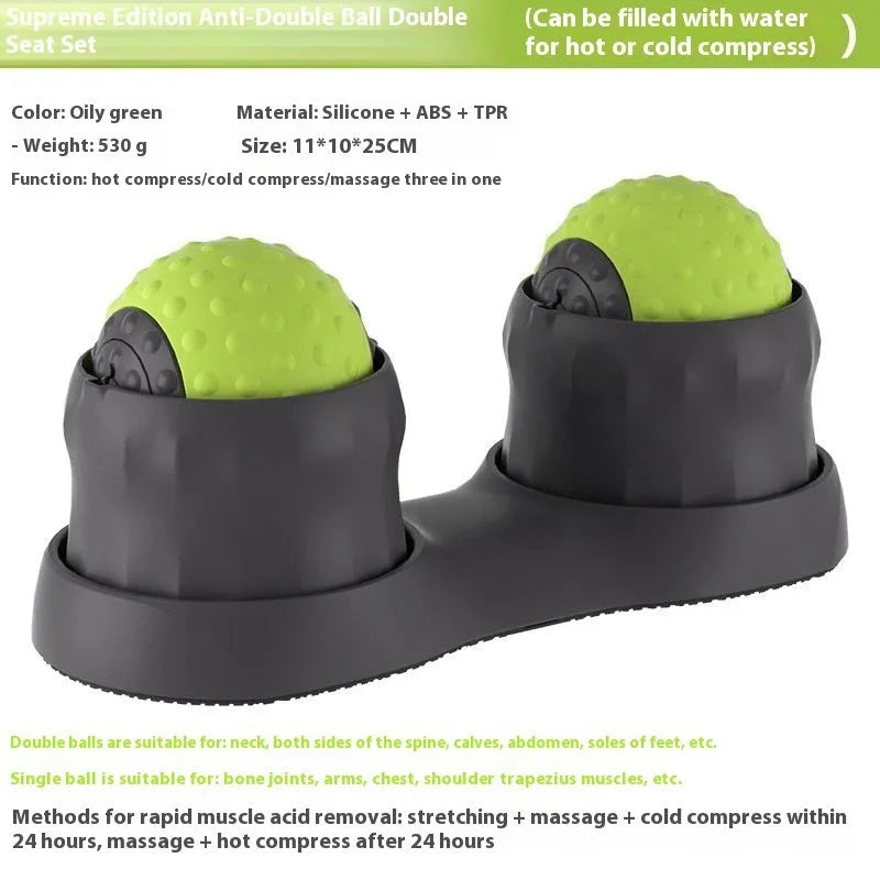 Massage ball set for cold and hot compress therapy in green and brown colours