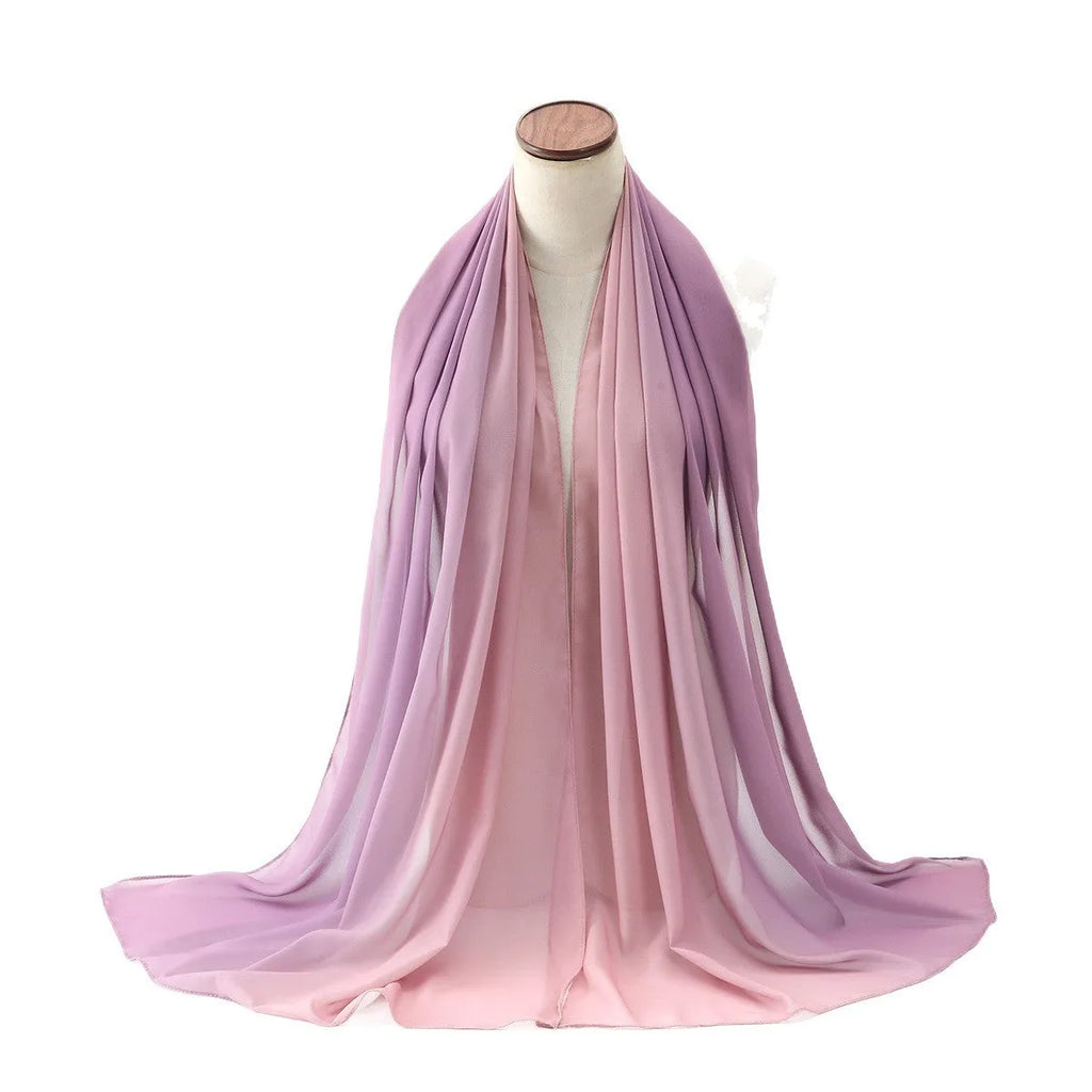 Long polyester chiffon summer scarf for women in an ethnic style, shown in one of twelve available colours.