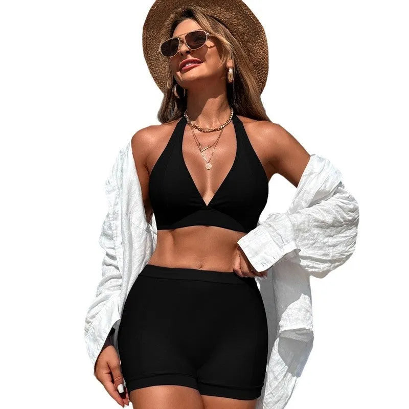 Women's nylon bikini swimsuit in black, royal blue, pink or purplish blue colours