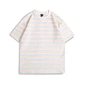 Loose fit striped couple T-shirt in apricot colour with round neck and half sleeves