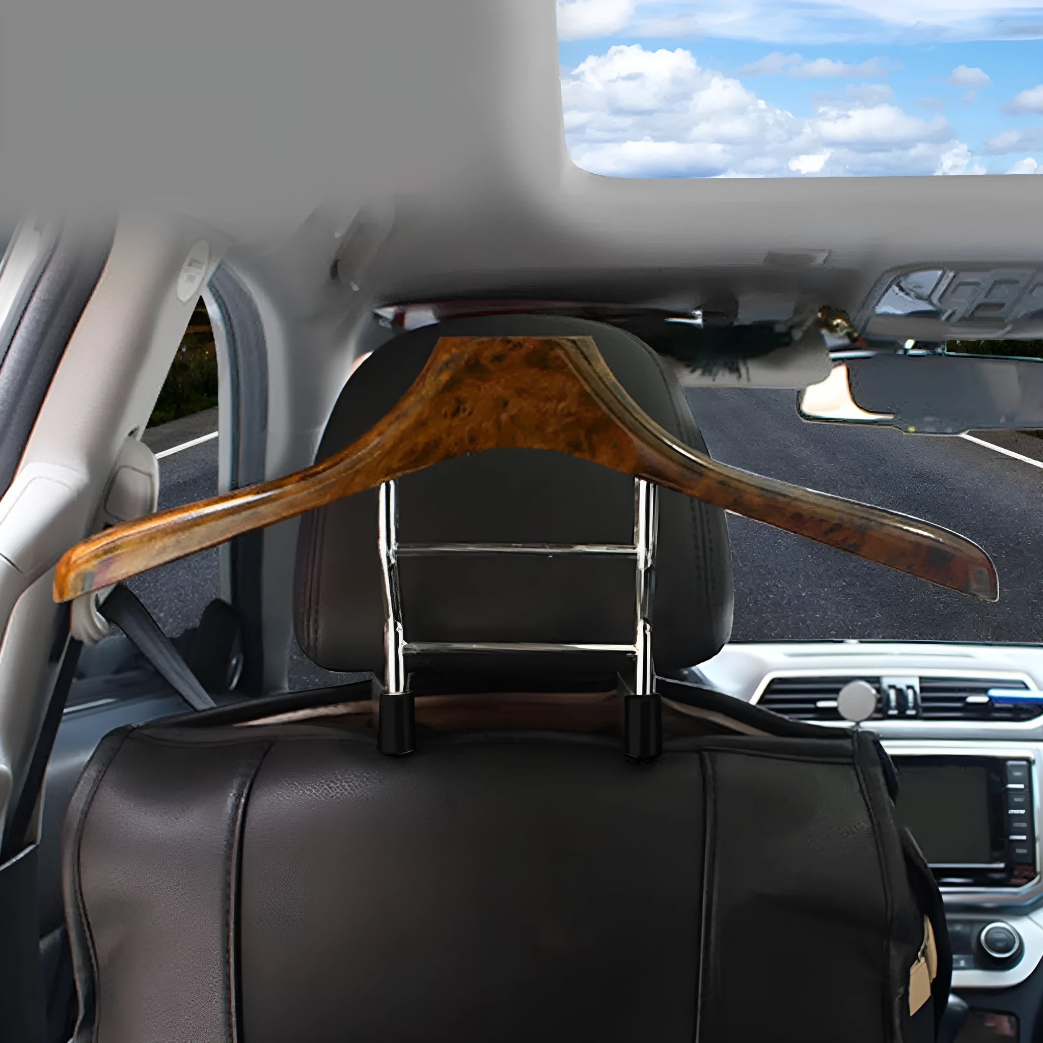 Wood yellow stainless steel car clothes hanger with detachable hooks measuring 46.5cm