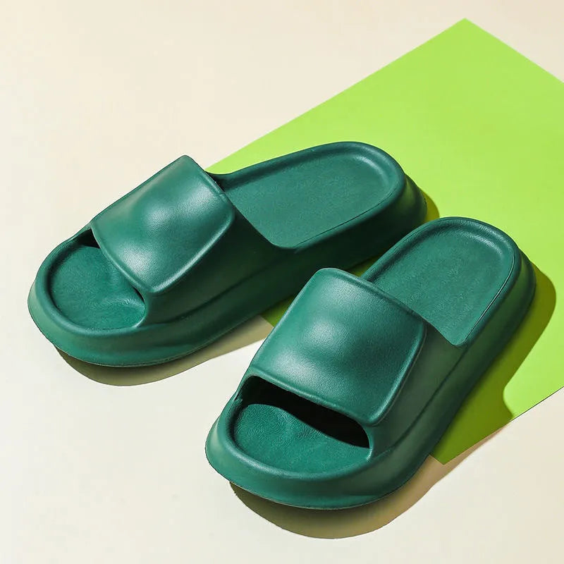 Thick sole EVA foam flip flop slippers for men and women in various colours.