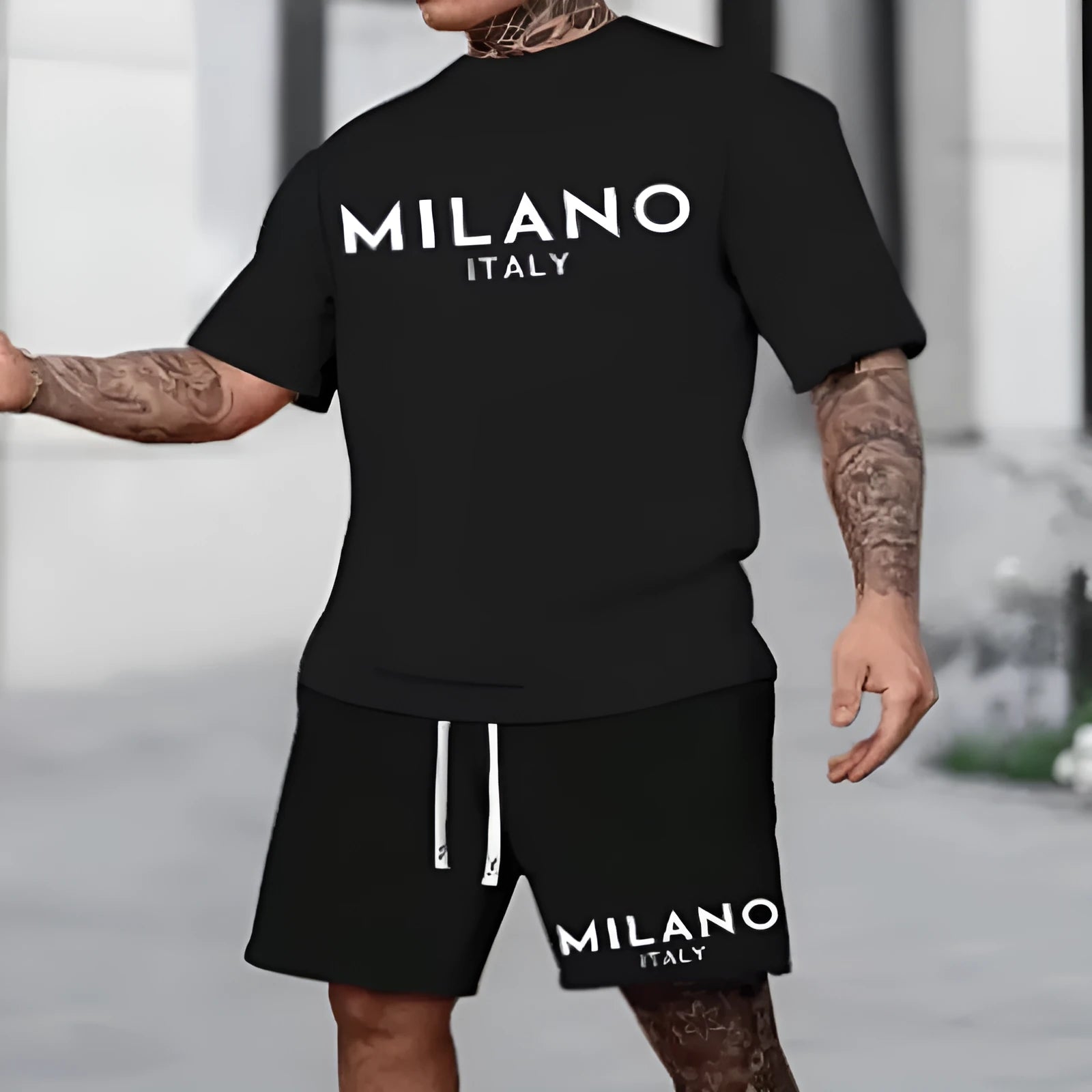 Men's short sleeve polyester suit set with matching shorts in multiple colour options