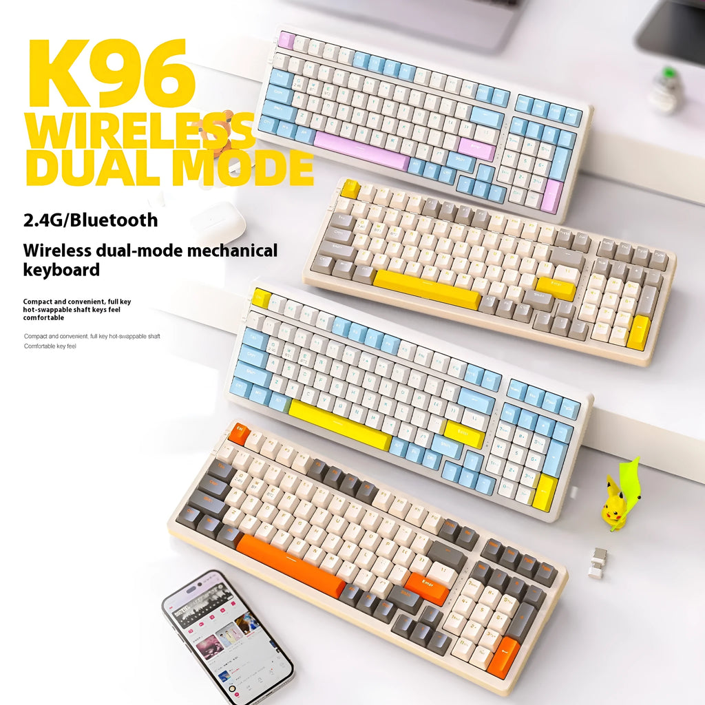 Free Wolf K96 Bluetooth dual-mode mechanical keyboard with Red switches and hot-swap sockets