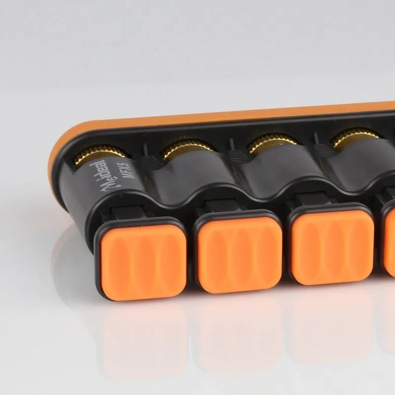 Grey and orange non-slip silicone finger trainer for guzheng, piano, and guitar practice.