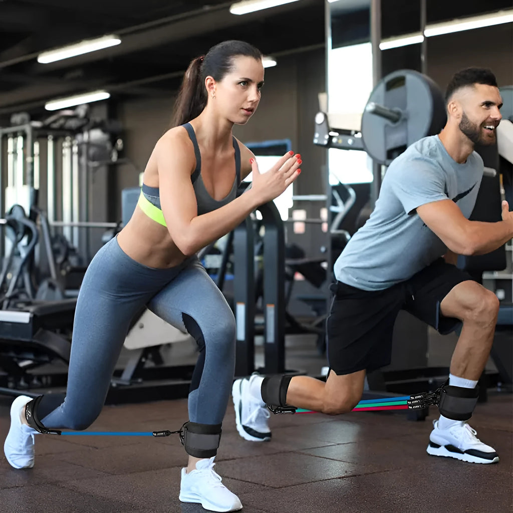 TPE leg resistance band set with ankle buckles and foot loops for hip lifting and fitness exercises