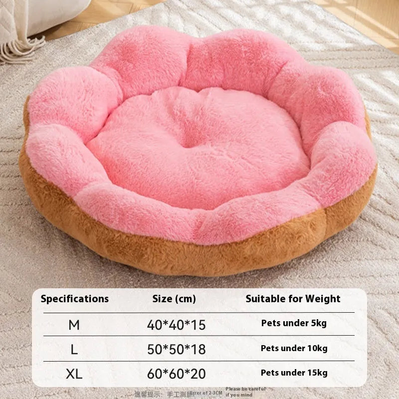 Round rabbit plush cat bed with a detachable cover in a grey and black colour.