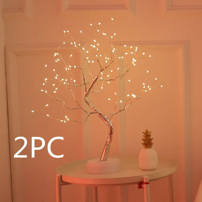 USB-powered Christmas tree light with touch control and 108 LED lights in festive decoration setting